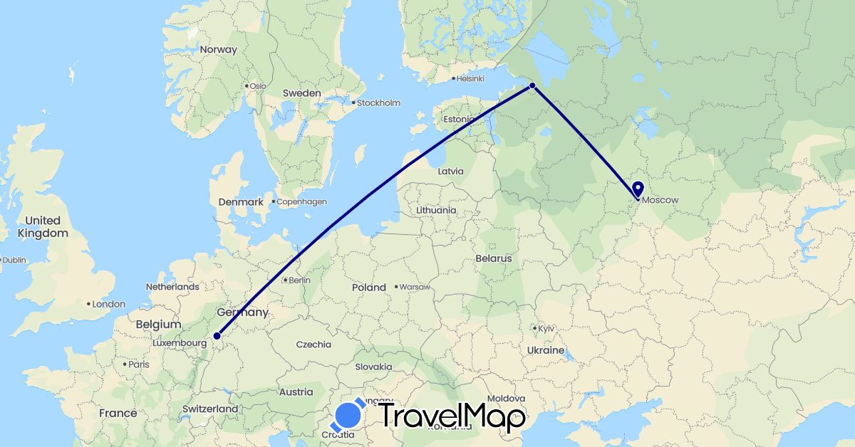 TravelMap itinerary: driving in Germany, Russia (Europe)